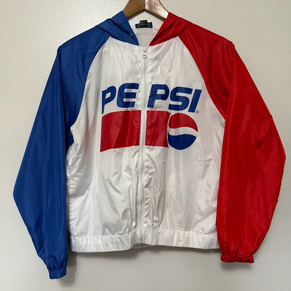 Pepsi Cola Windbreaker Hooded Track Jacket Unisex Size Small Full Zip Retro Logo - Picture 9 of 9